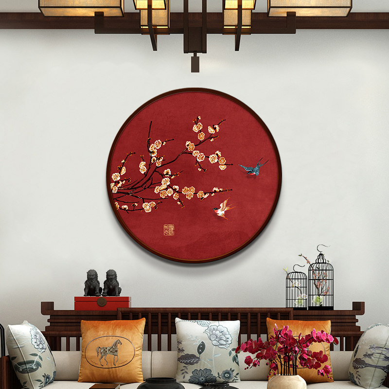 圆形装饰画新挂画国潮玄关入户背景墙客厅火锅店包厢国风壁画