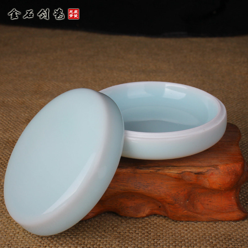 龙泉青瓷小巧玲珑印泥缸粉青吸油小号陶瓷印泥盒