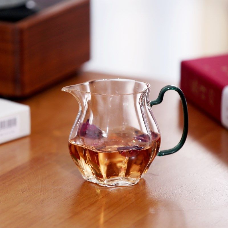 叶屿瓜棱硼硅公道杯带把分茶器型茶绿茶泡茶器茶具器皿