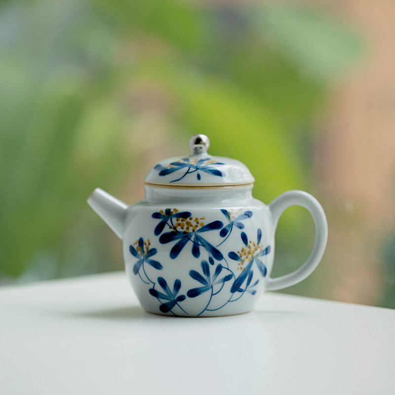 拓土纯手绘桂描白金茶壶创意小品壶泡茶壶单壶冲茶泡茶