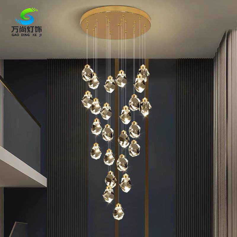 旋转楼梯灯长吊灯别墅公寓客厅冰凌水晶灯loft挑高复式楼非标灯具