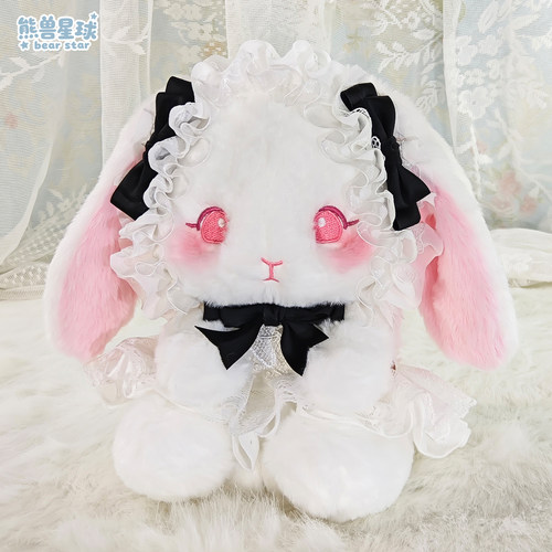 熊兽星球 莓莓兔玩偶包 黑色手作玩偶包Lolita斜跨双肩手提蝴蝶结