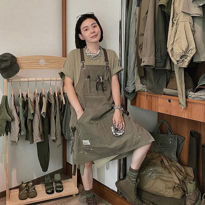 咖啡师围裙男士耐磨园艺画画理发师牛仔防水油画围裙工作服女