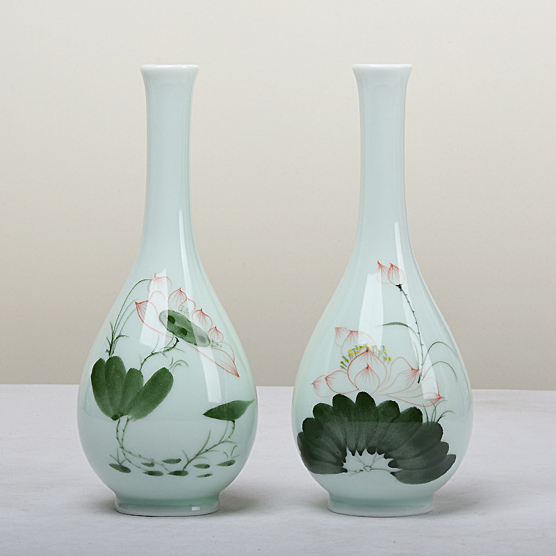 观音玉净瓶青瓷手绘插小瓶器时尚家居饰品
