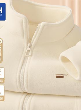 唐狮集团MH摇粒绒外套女2025新款爆款冬白色加厚抓绒衣奥粒绒内胆