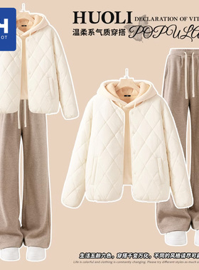 唐狮集团棉服女2025新款秋冬穿搭一整套小个子夹棉厚外套宽松套装