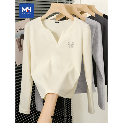 唐狮集团V领纯棉长袖t恤女2025新