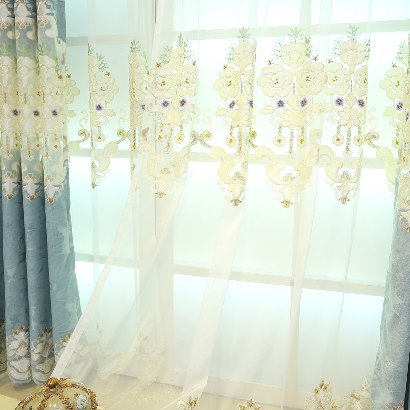 欧式帘遮光卧室客厅镂空绣雪尼尔帘布成品奢华大气