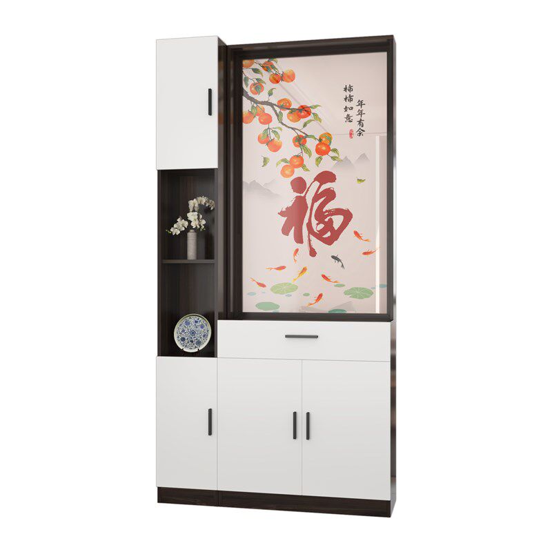 端实木屏风入户客厅正对进大门现代玄关柜子一体