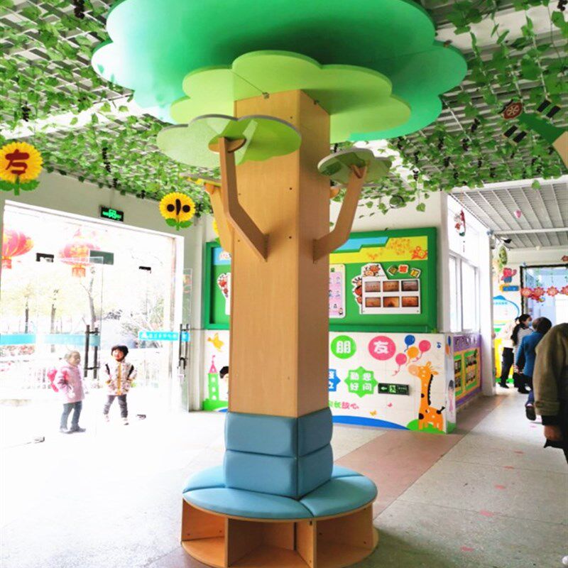 幼儿园学校早教绘本馆大厅包柱子装饰树枝大树环创立体树枝装饰