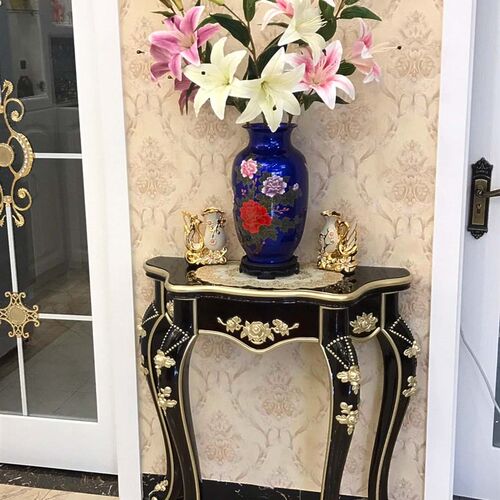 玄关桌子靠墙黑檀色欧式客厅装饰端景柜简欧半圆台走廊过道