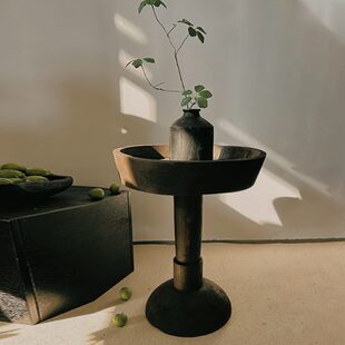 侘寂风实木沙发边几创意圆形茶几客厅家用小户型民宿高级感咖啡桌