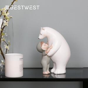 博西家居 北极熊抱萌娃树脂工艺品摆件儿童可爱家居卧室软装饰品