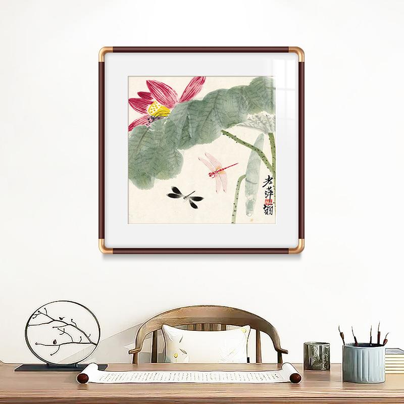 斗方家和万事兴荷花国画新中式花鸟玄关挂画茶室饭店餐厅装饰画
