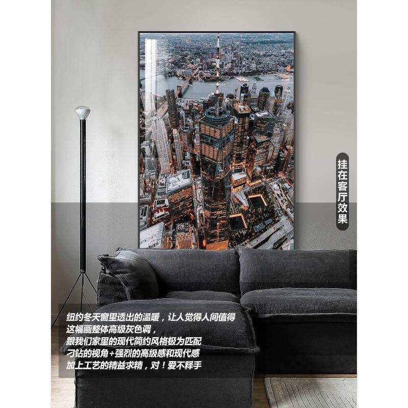 竖幅落地大尺寸城市风景装饰画走廊玄关画建筑摄影艺术挂画轻奢画