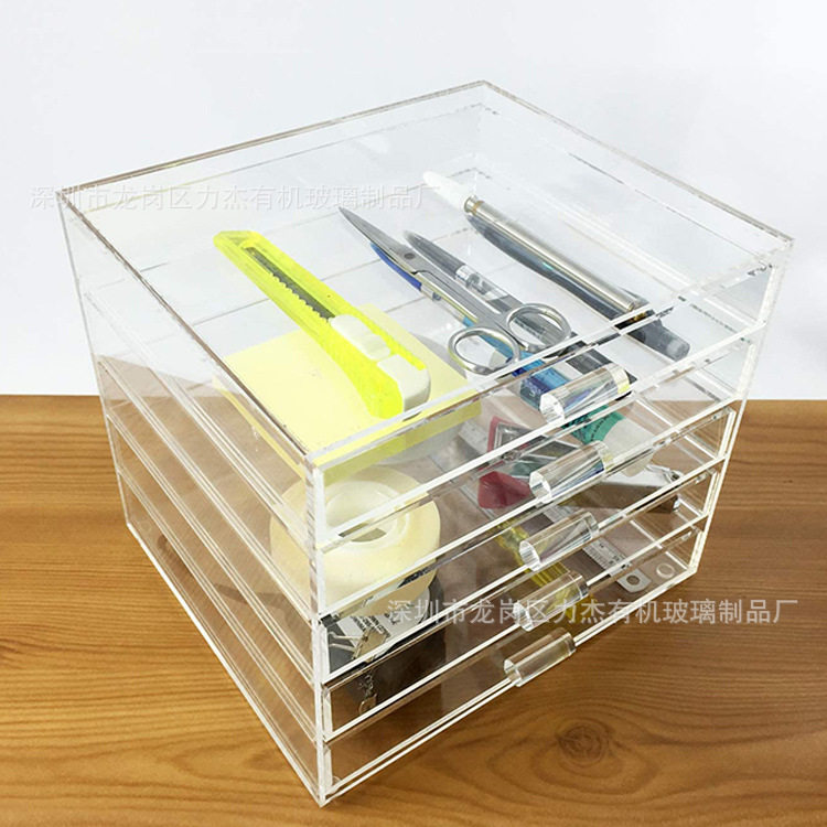 多功能亚克力文具图纸整理盒多层带抽屉透明水晶大号饰品收纳盒