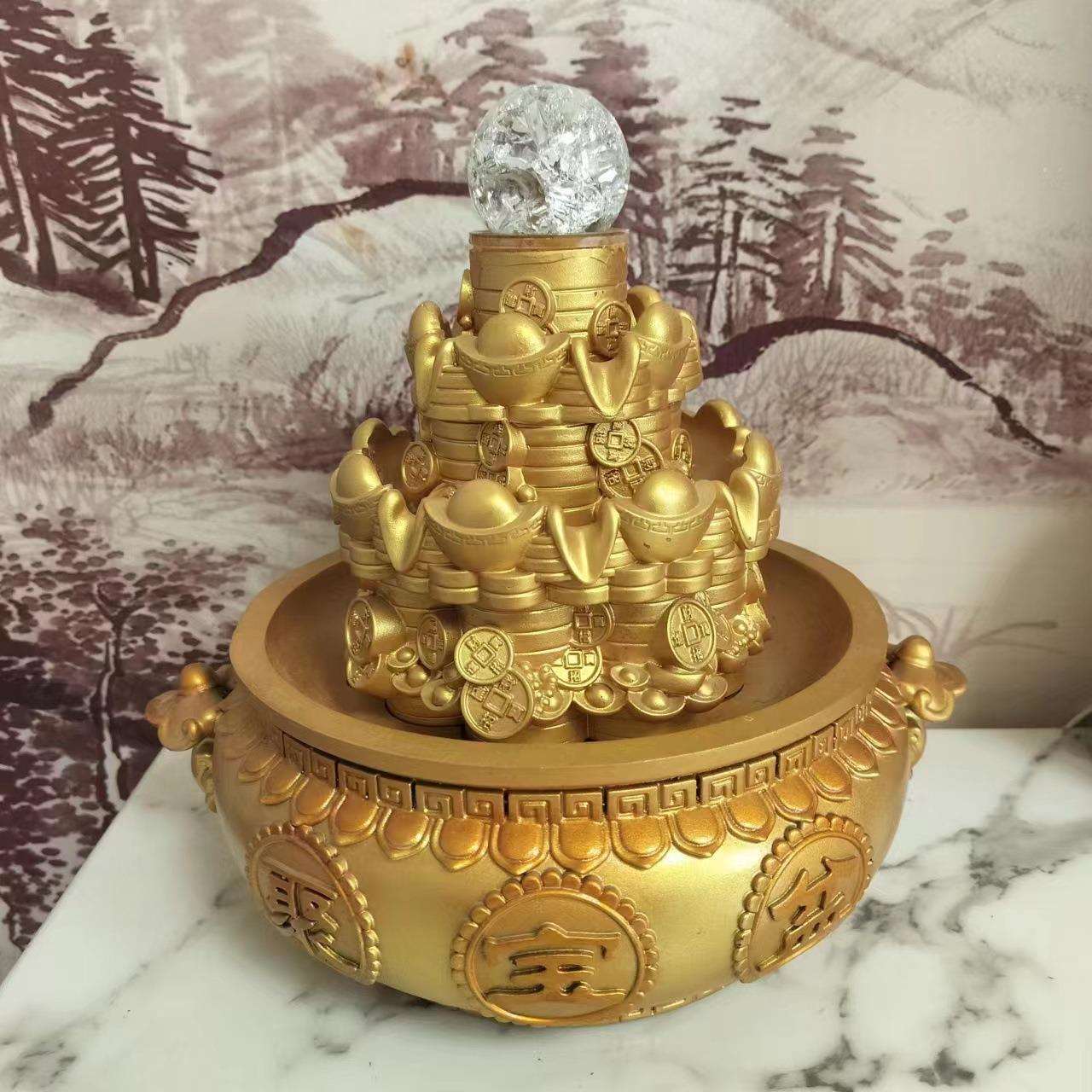 创意款树脂流水喷泉风水轮加湿器室内客厅装饰水景工艺品大象摆件