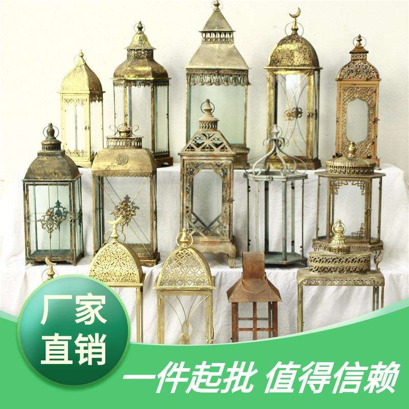 孤品大集合-欧式做旧铁艺马灯木质防风玻璃落地风灯烛台装饰摆件