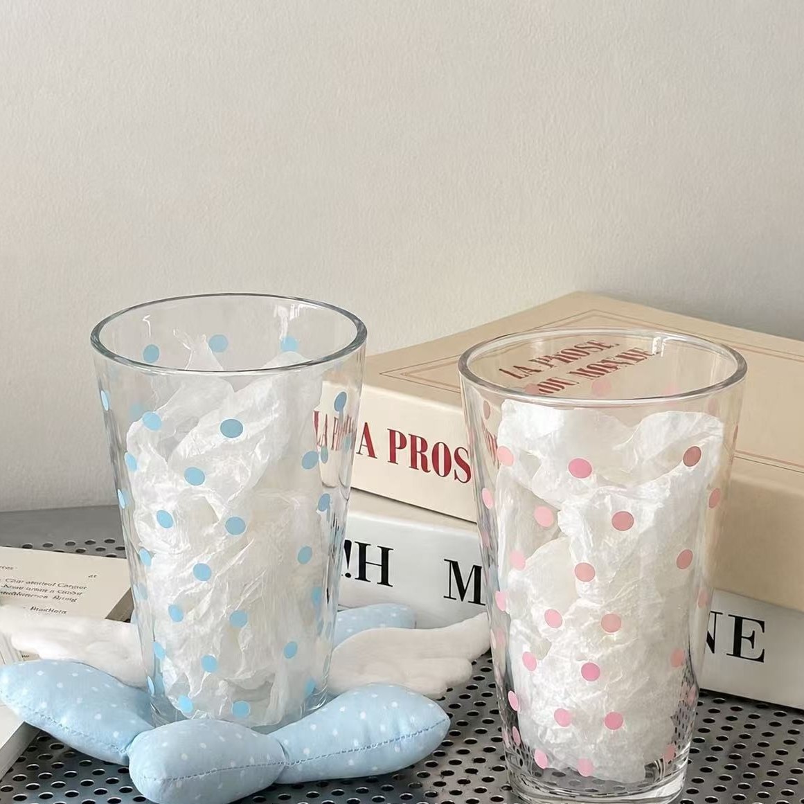 可爱波点玻璃杯女高颜值玻璃奶茶杯咖啡杯喝水杯冷饮杯子牛奶杯