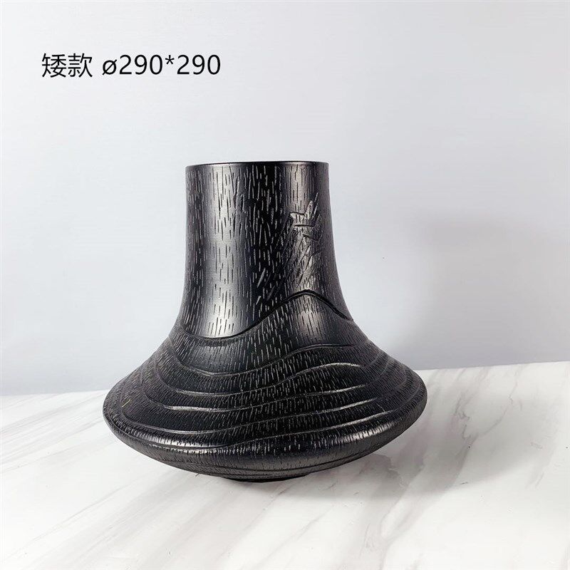 后现代简约黑色木纹花器创意花瓶样板间家居玄关电视柜干花插
