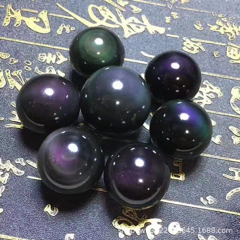 矿宝冰彩黑曜石七星阵 彩虹眼黑曜石七星阵摆件 家具装饰摆件