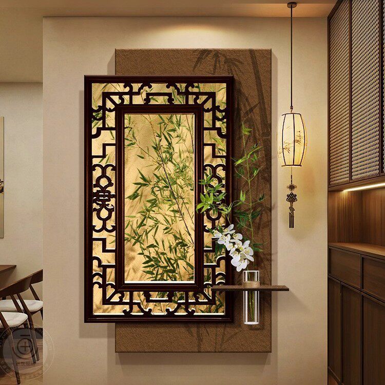 新中式玄关装饰画竹子水培绿植走廊过道挂画宋代美学入户对门壁画
