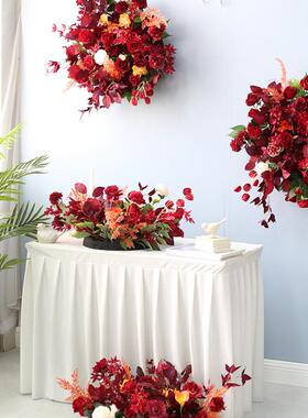 红色婚庆路引背景婚宴红色系花艺影楼造景晚宴装饰花花惟妙园