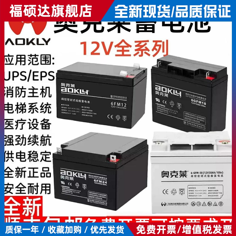 AOKLY奥克莱蓄电池6FM-24 12V18AH20AH24AH38AH40AH65AH100AH电瓶