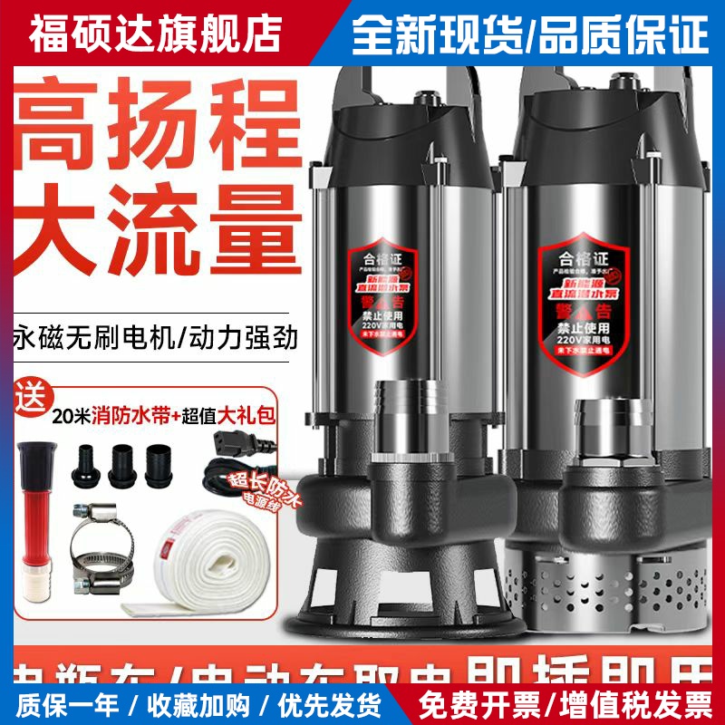 无刷直流潜水泵48v60v72v电动车电瓶车专用抽水泵浇菜农用灌溉机