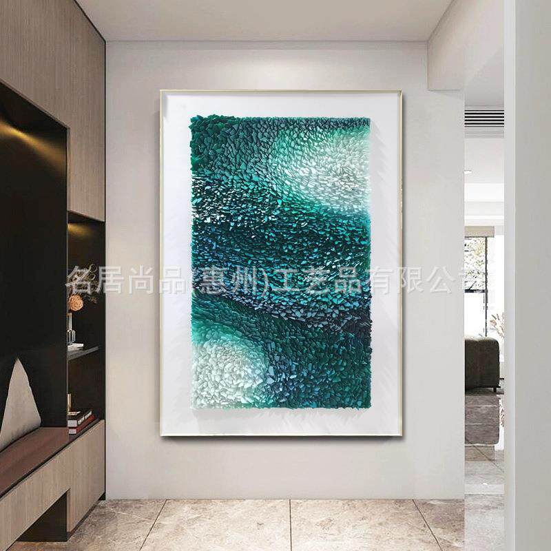 客厅装饰画简约现代抽象手工拼贴海玻璃实物画立体挂画玄关画