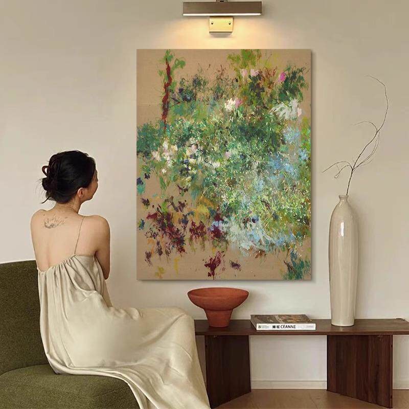 法式中古奶油风纯手绘客厅沙发背景装饰画高级感餐边柜玄关挂画