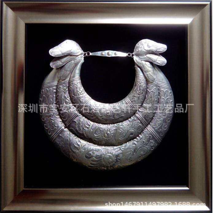 客厅现代中式装饰画立体浮雕壁画抽象苗银画简约大气玄关餐厅挂画
