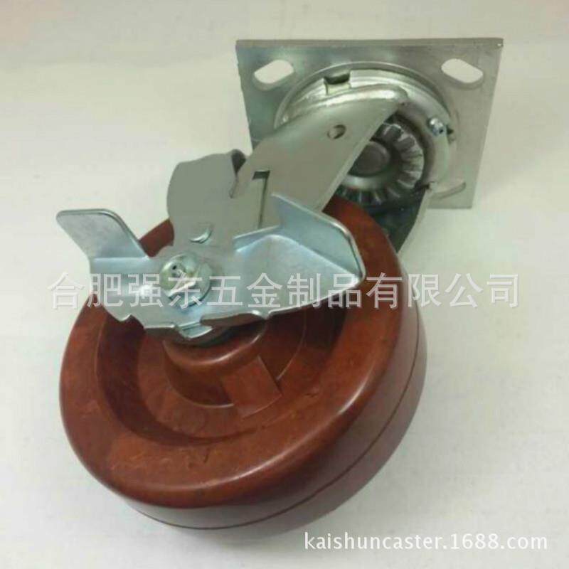 重型6寸耐高温刹车脚轮4寸5寸玻纤电木300度耐高温万向轮边刹轮子