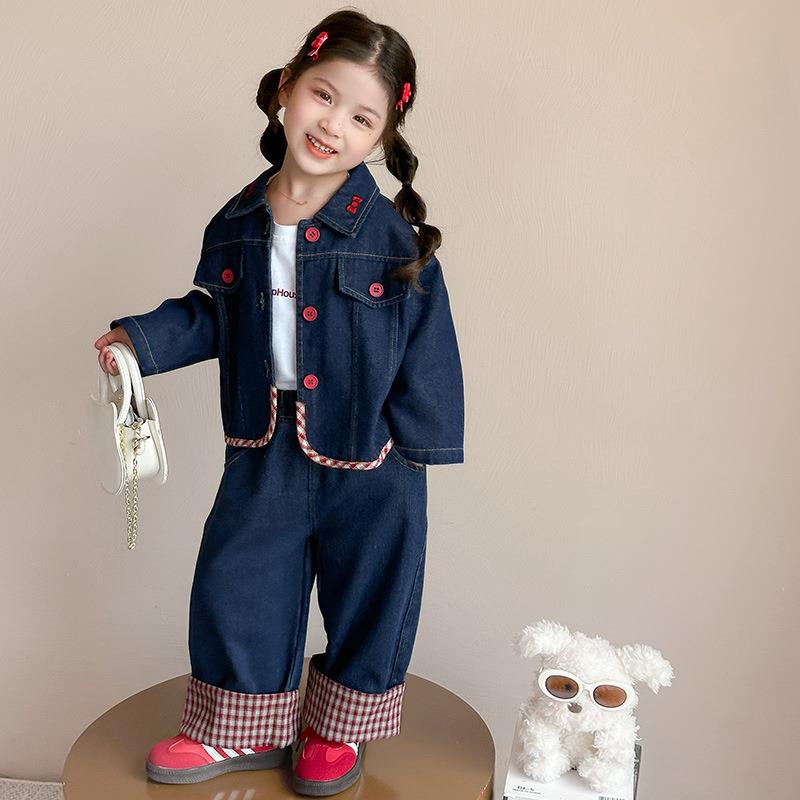 女童秋季牛仔两件套春秋女宝宝秋装幼儿小孩衣服小女孩多巴胺套装