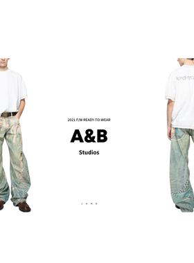 A&B Studios FW25 1981 Ac蕾丝珍珠链条3D印花宽松低腰阔腿牛仔裤