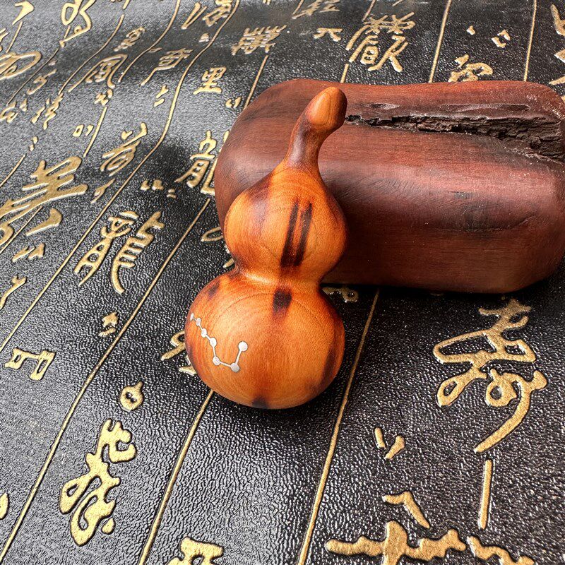 道品雷桃木葫芦挂件手把件文玩嵌银七星葫芦雕刻吊坠