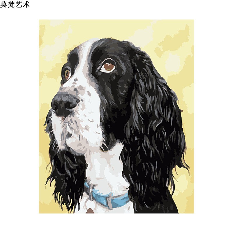 数字油画填充油彩画萌宠动物史宾格犬装饰画手工丙烯涂色画画
