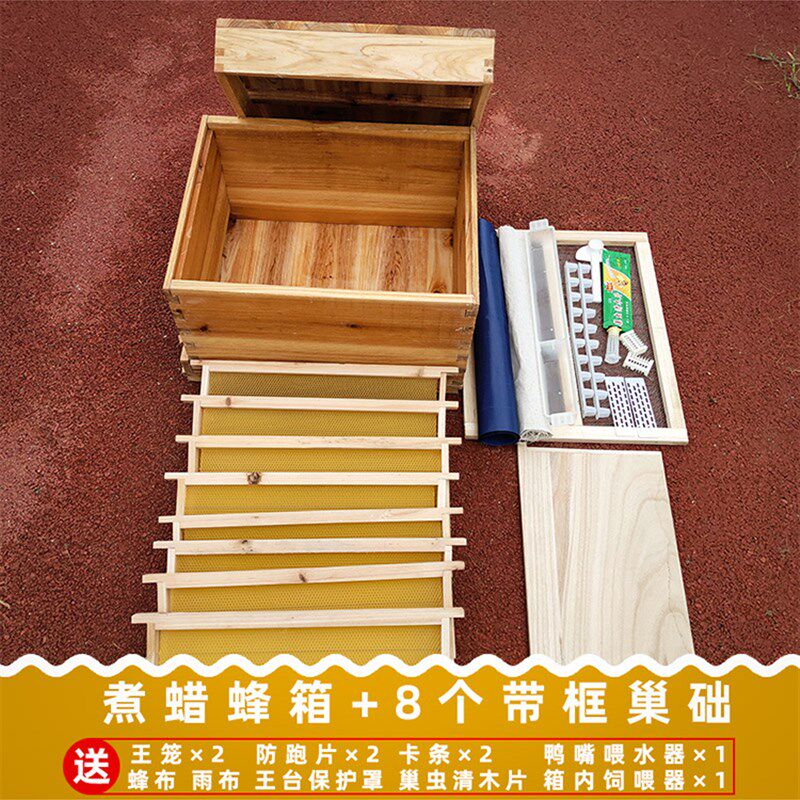蜜蜂中蜂蜂箱全带框巢础十框标准成品巢框杉木煮蜡平箱养蜂工具