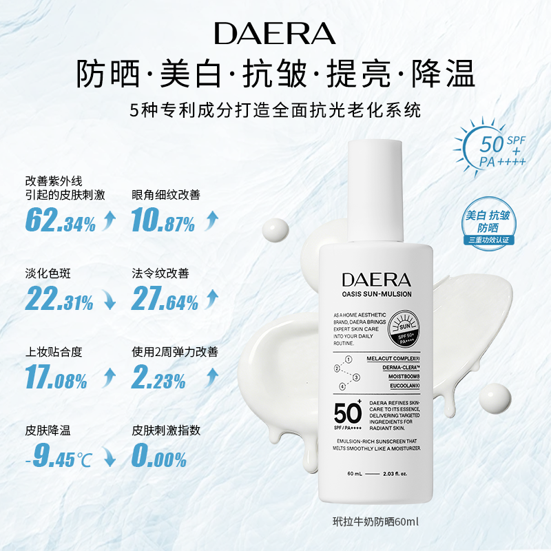DAERA玳拉韩国清爽牛奶防晒霜乳面部隔离不油腻户外干油皮SPF50+