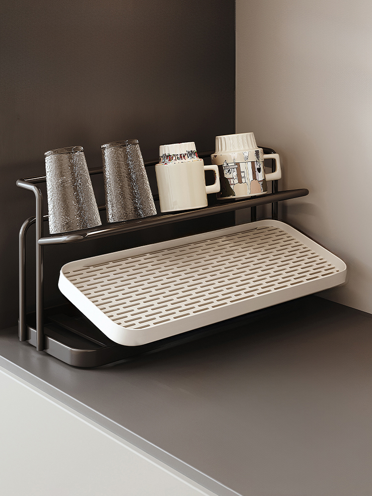 置物架杯架桌面水杯架子高级感沥水家用双层收纳架客厅桌上神器