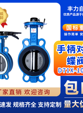 手柄对夹蝶阀D71X-10/16Q/C球墨铸铁四氟304不锈钢板DN50 80 100