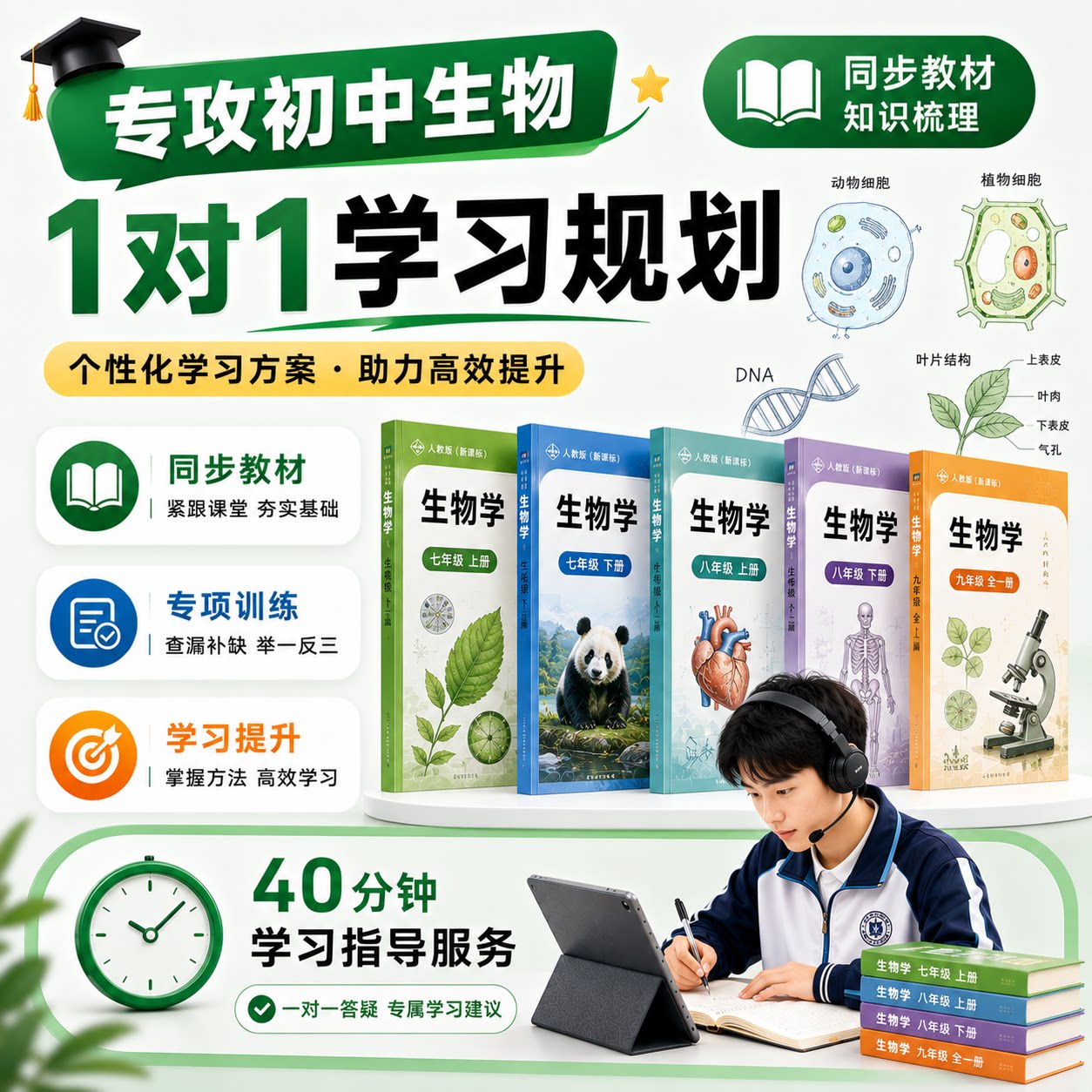 初中生物在线一对一辅导 七八九年级知识点识图填空实验探究简答同步学习 网课老师答疑学习规划