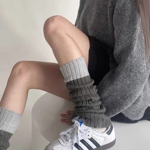 纯色配靴子灰色堆堆袜套女款秋冬腿套保暖护腿jk中筒袜子y2k小腿