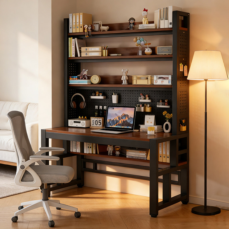 书桌书架一体带洞洞板简约卧室电竞桌学生学习桌家用台式电脑桌子