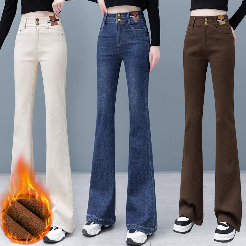 弹力牛仔马蹄裤女高腰显瘦春秋加绒加厚时尚修身喇叭裤百搭微喇裤