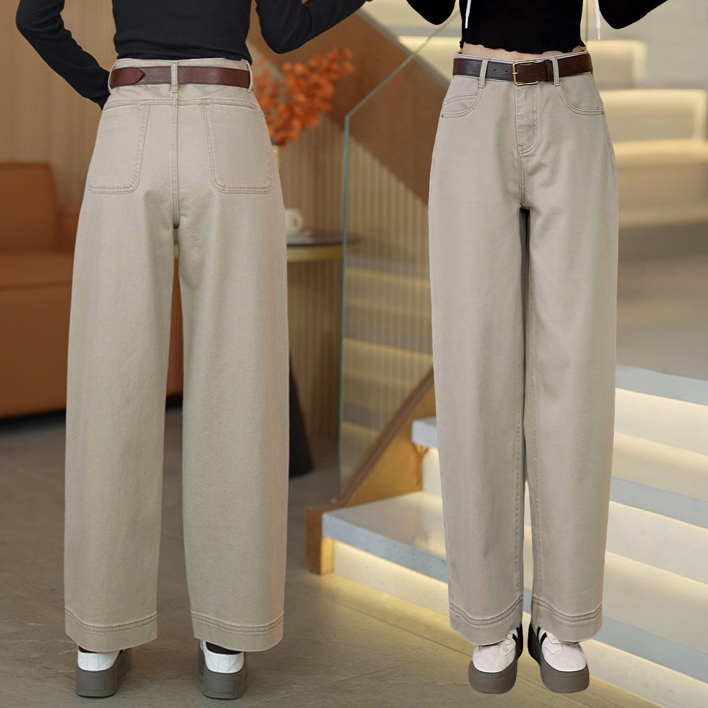 2026新款高腰阔腿牛仔裤女春秋宽松显瘦百搭直筒弯刀裤洋气九分裤