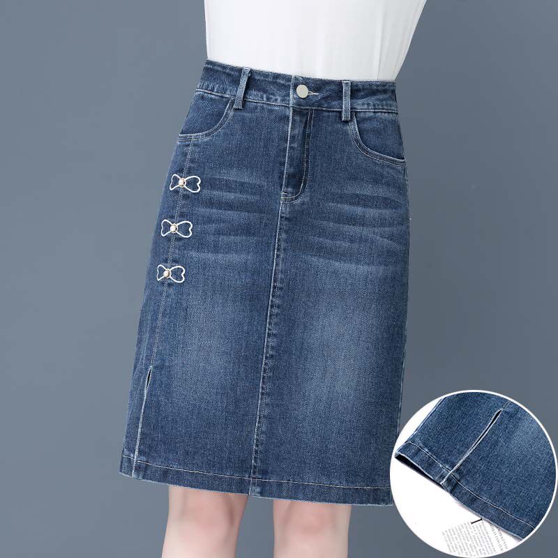 蓝色牛仔短裙女开叉半身裙2026年春秋新款时尚显瘦A字高腰包臀裙