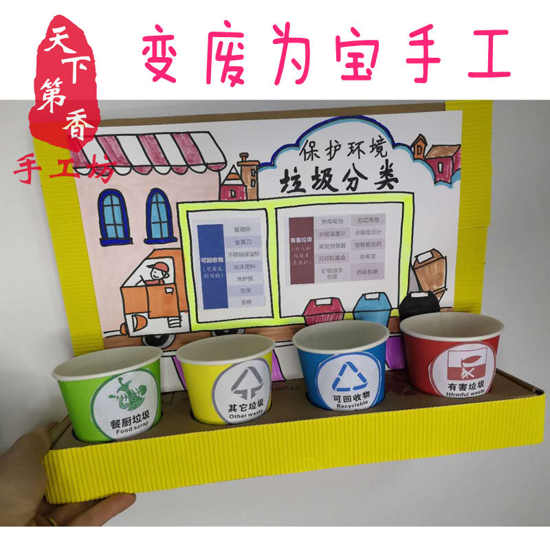 变废为宝 废旧利用 环保手工 垃圾分类 杯垃圾桶 手抄报制作