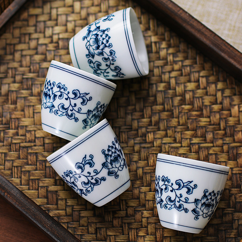 青瓷功夫茶杯茶碗老式茶具大茶杯品茗杯水缸杯足茶杯