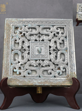 汉唐铜镜黑漆古圆形铭文五兽图案海兽复古铜镜家居摆饰鉴赏收藏